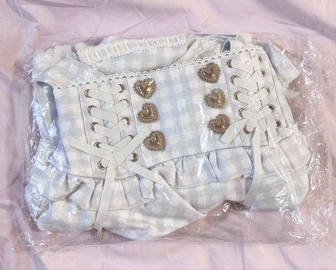 LIZLISA リズリサ はしごリボンギンガムティアードスカパン ブルー