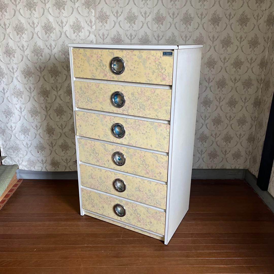 【アンティーク】昭和レトロ 花柄 引出し 6段 タンス チェスト 古民家 古家具