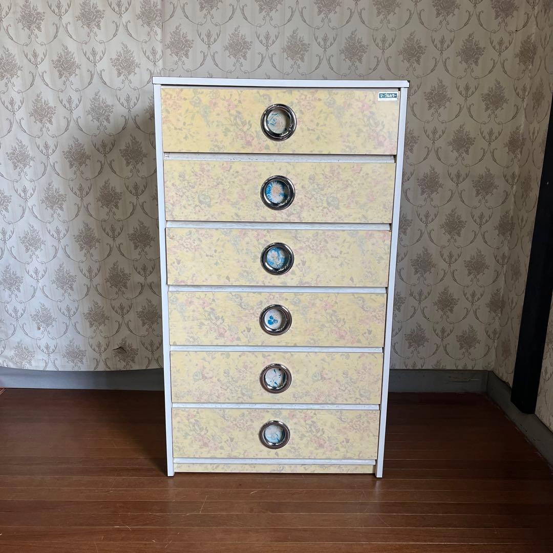 【アンティーク】昭和レトロ 花柄 引出し 6段 タンス チェスト 古民家 古家具