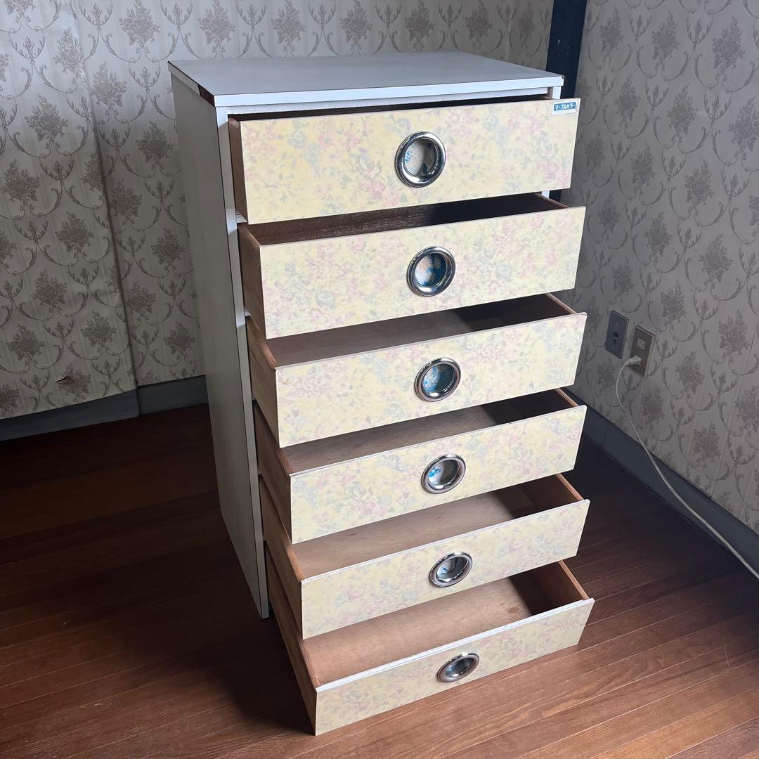 【アンティーク】昭和レトロ 花柄 引出し 6段 タンス チェスト 古民家 古家具