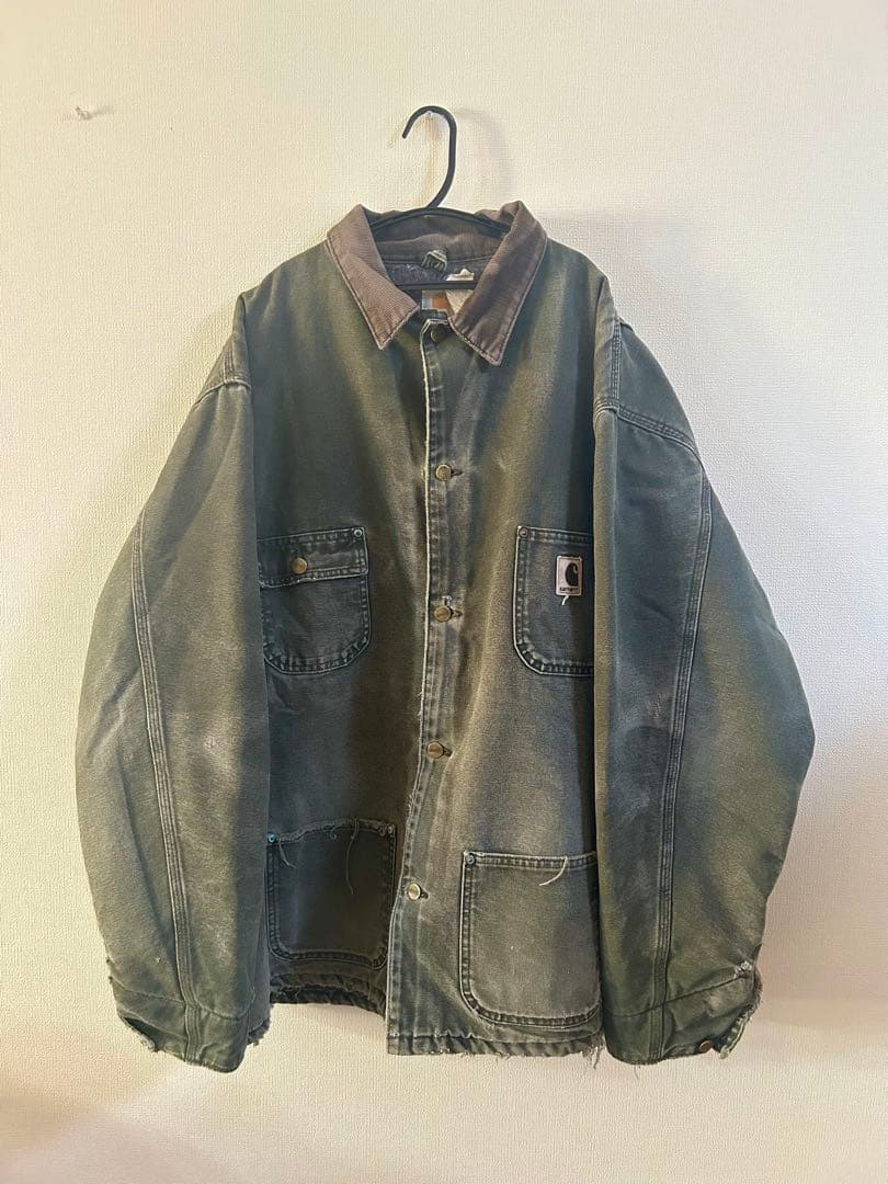 00s USA製 Carhartt ミシガンチョアコート モスグリーン ボロ
