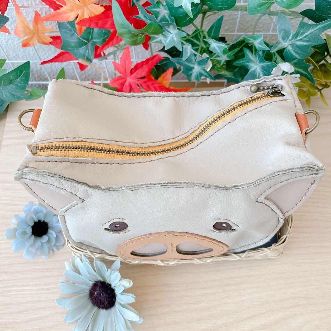 豚さんのポーチ 本革　手縫い　小物入れ