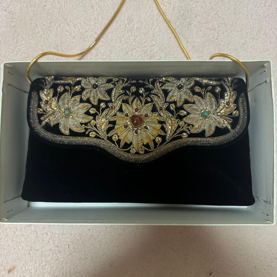 【美品】皇室御用達 Lumyはしもと ビーズバッグ パーティー 刺繍 天然石