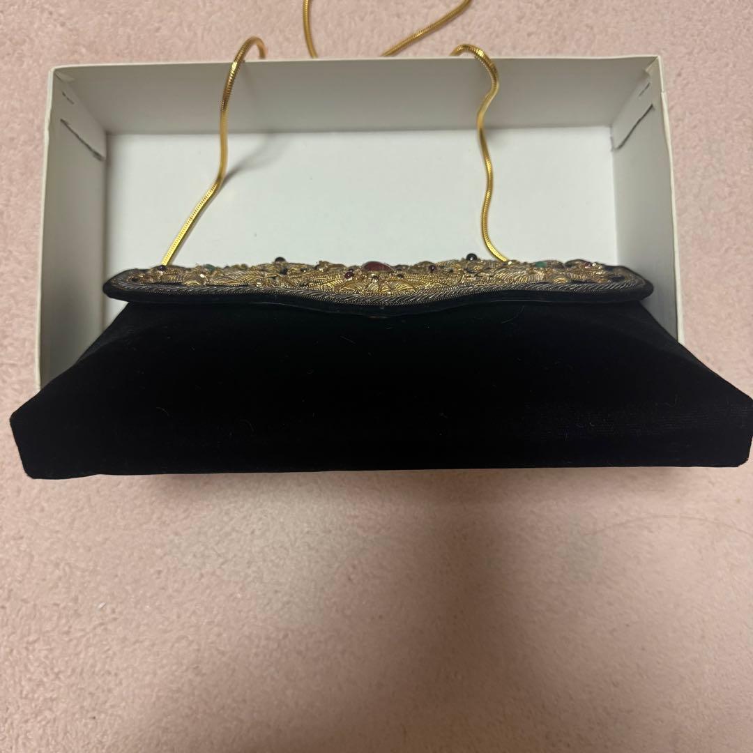 【美品】皇室御用達 Lumyはしもと ビーズバッグ パーティー 刺繍 天然石