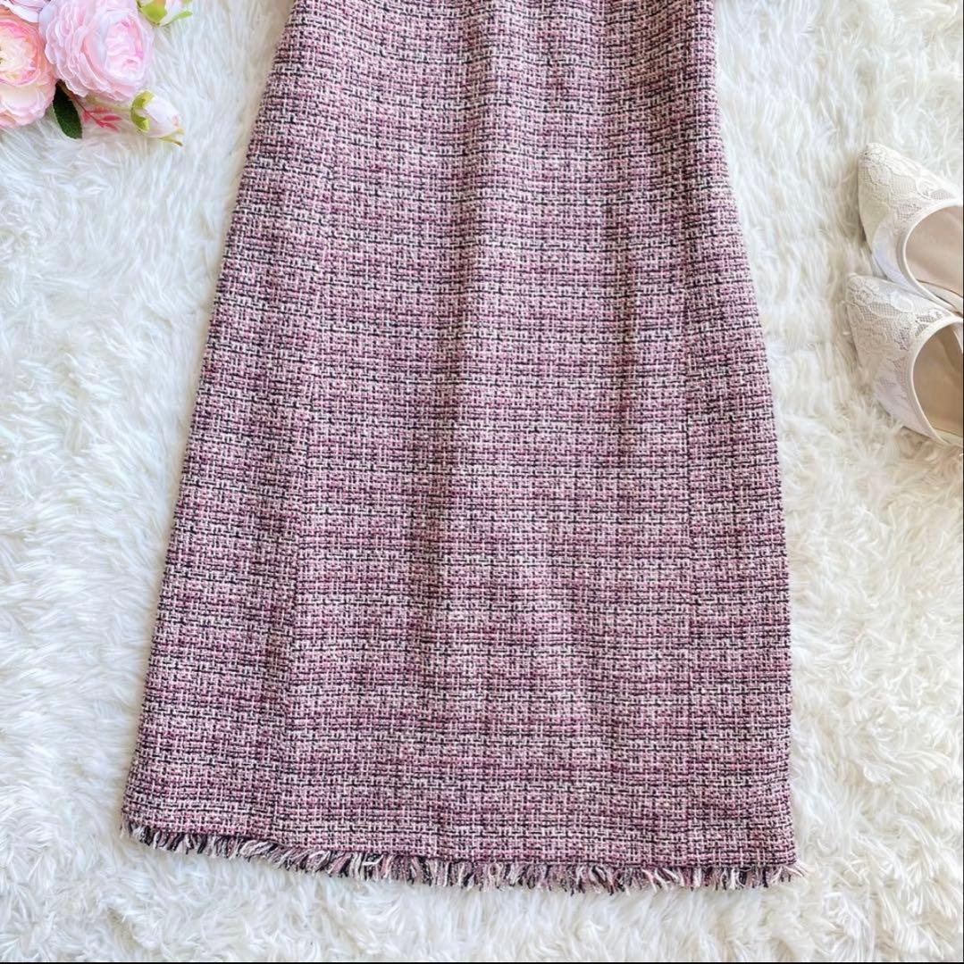 極美品MaxMara weekendツイードワンピース 膝丈 フリンジピンク