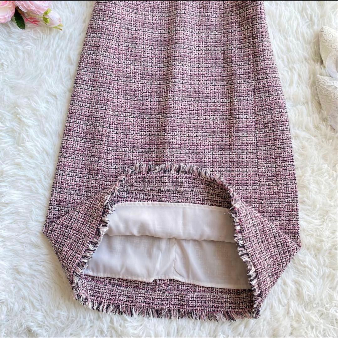 極美品MaxMara weekendツイードワンピース 膝丈 フリンジピンク