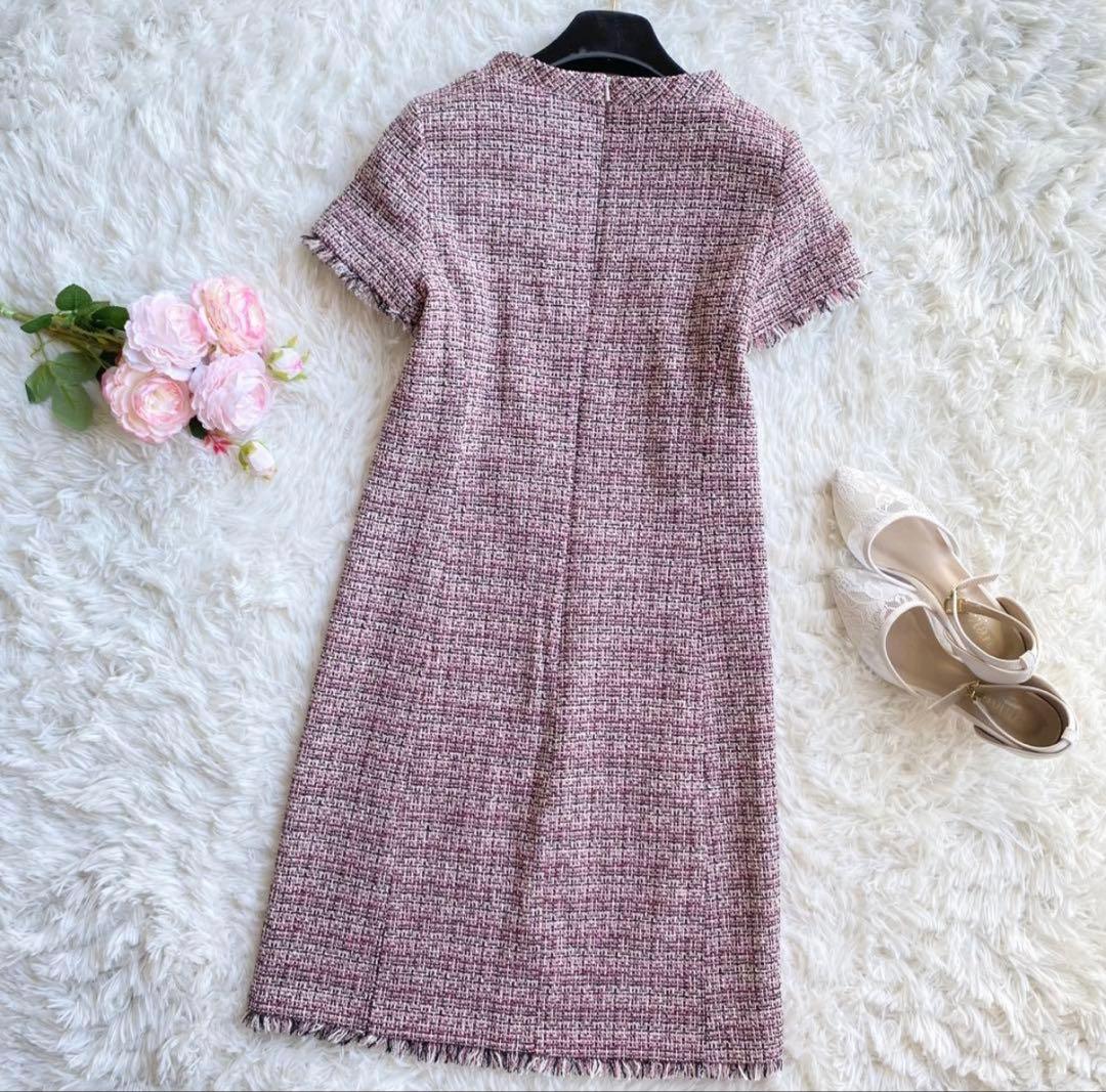 極美品MaxMara weekendツイードワンピース 膝丈 フリンジピンク