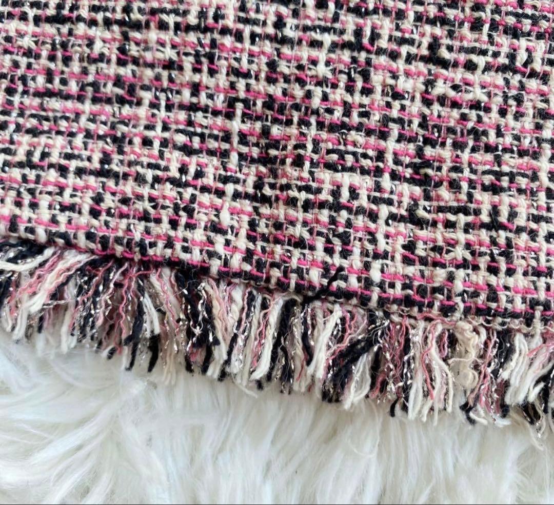 極美品MaxMara weekendツイードワンピース 膝丈 フリンジピンク