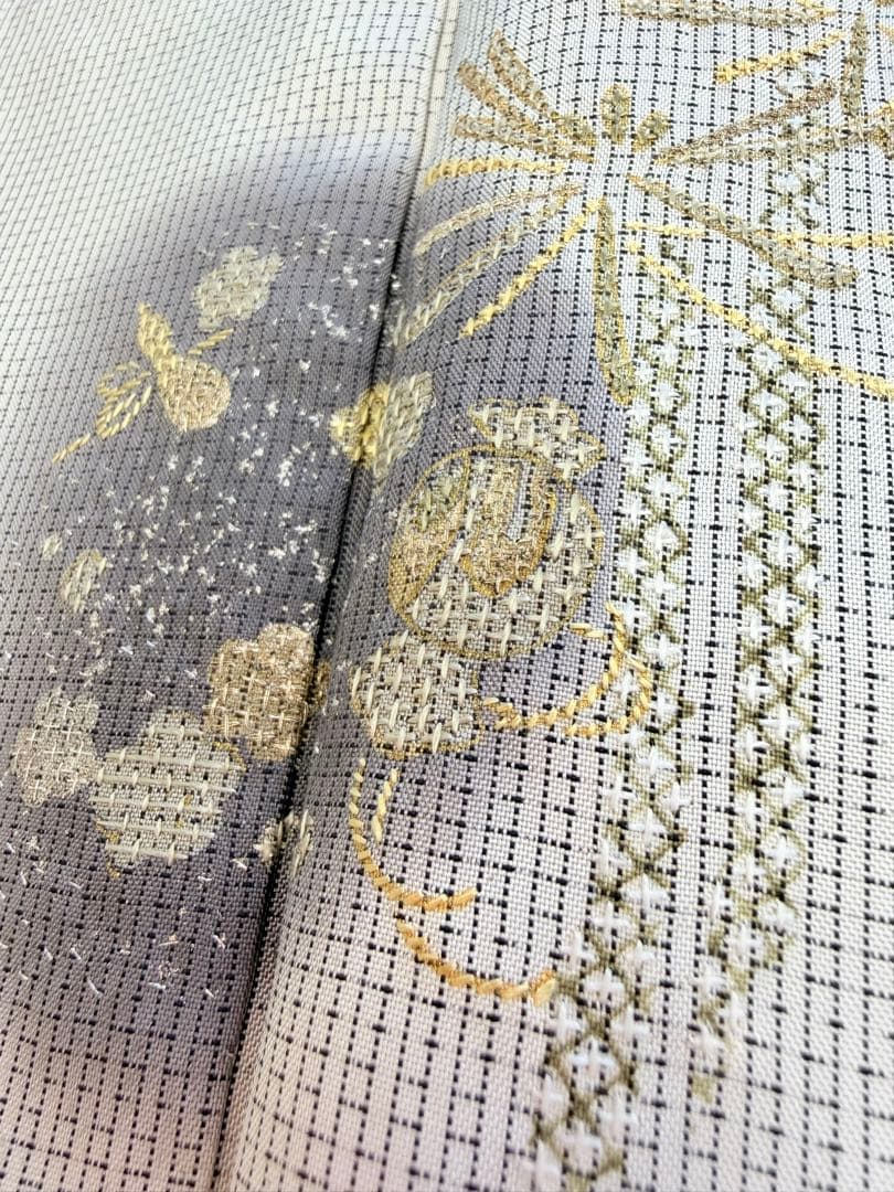 未使用 高級 訪問着 正絹 袷 白大島紬 刺繍 ホワイト 暈し染め パールトーン