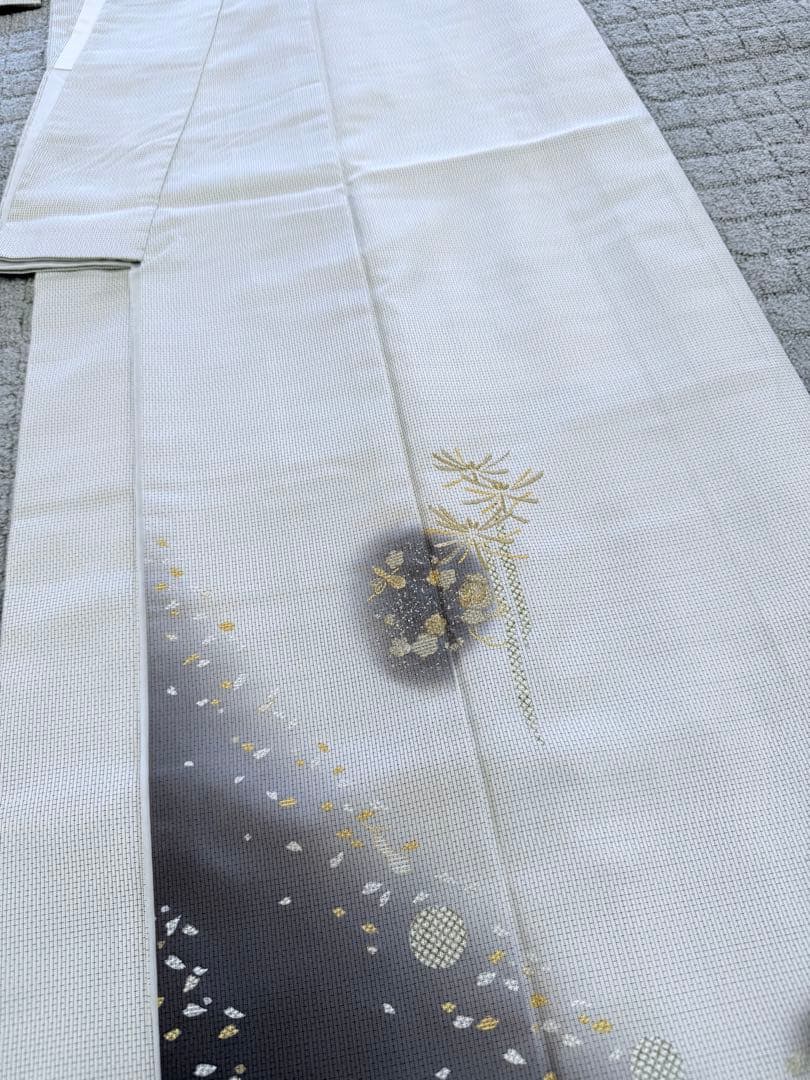 未使用 高級 訪問着 正絹 袷 白大島紬 刺繍 ホワイト 暈し染め パールトーン