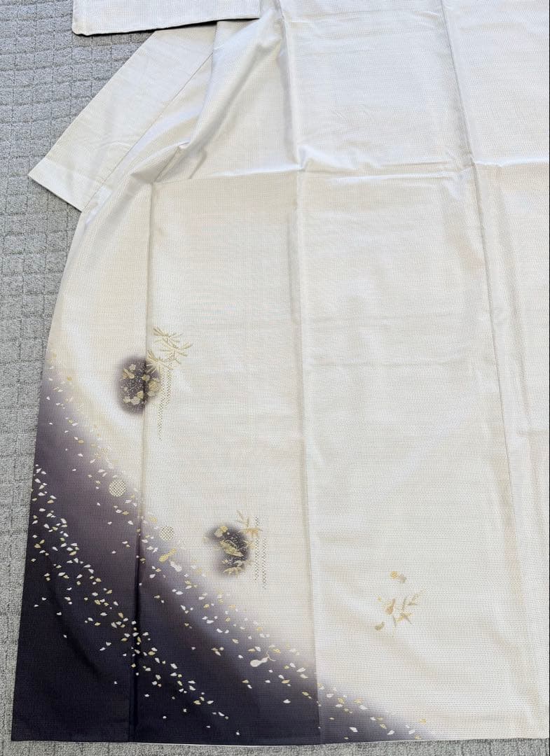 未使用 高級 訪問着 正絹 袷 白大島紬 刺繍 ホワイト 暈し染め パールトーン