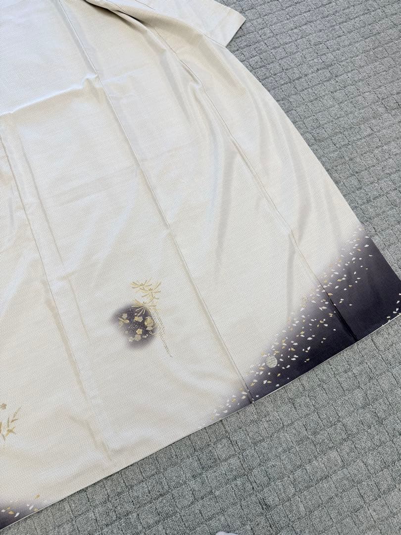未使用 高級 訪問着 正絹 袷 白大島紬 刺繍 ホワイト 暈し染め パールトーン