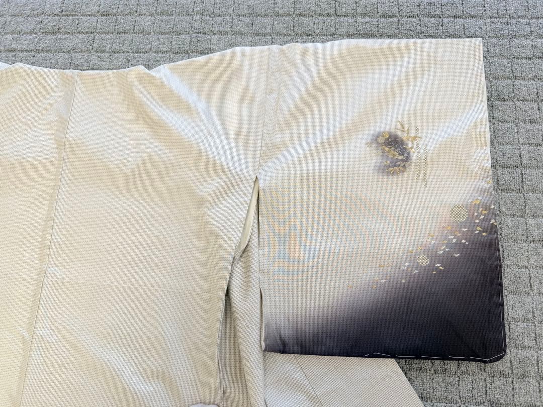 未使用 高級 訪問着 正絹 袷 白大島紬 刺繍 ホワイト 暈し染め パールトーン