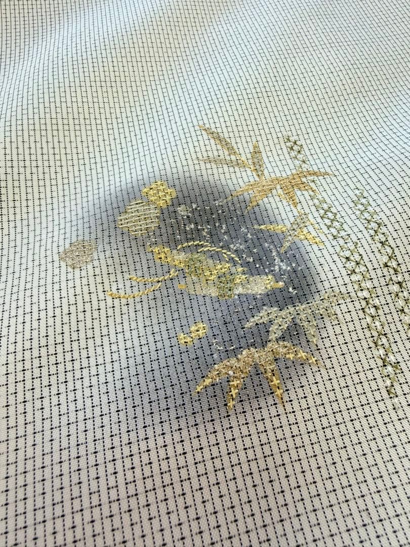 未使用 高級 訪問着 正絹 袷 白大島紬 刺繍 ホワイト 暈し染め パールトーン