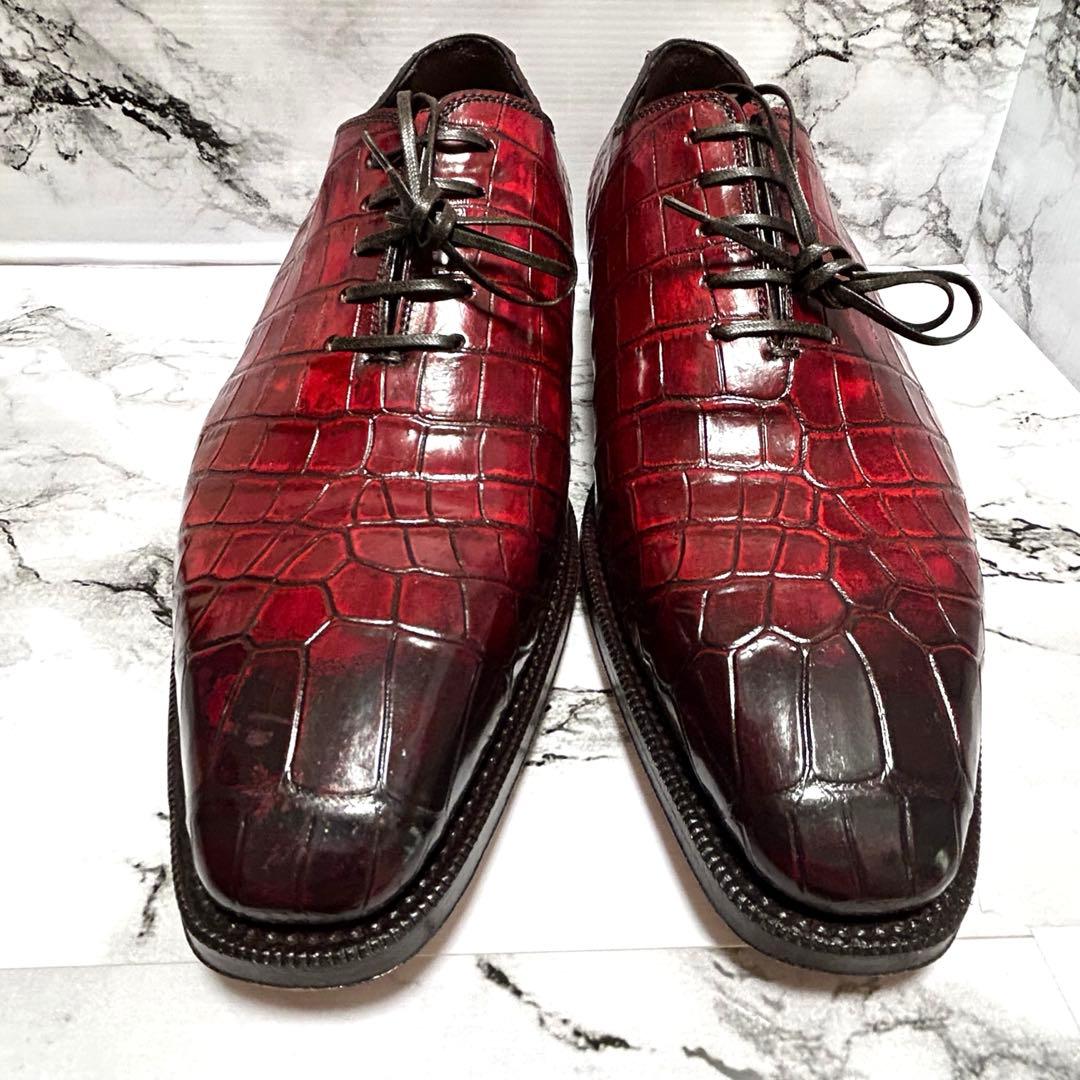 未使用　ボリーニ　レザーシューズ　8 1/2表記　ワニ革　ホールカット　革靴