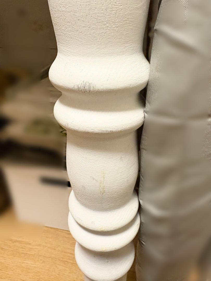 ホワイト木製デスク ガラス天板 アンティーク風　作業机