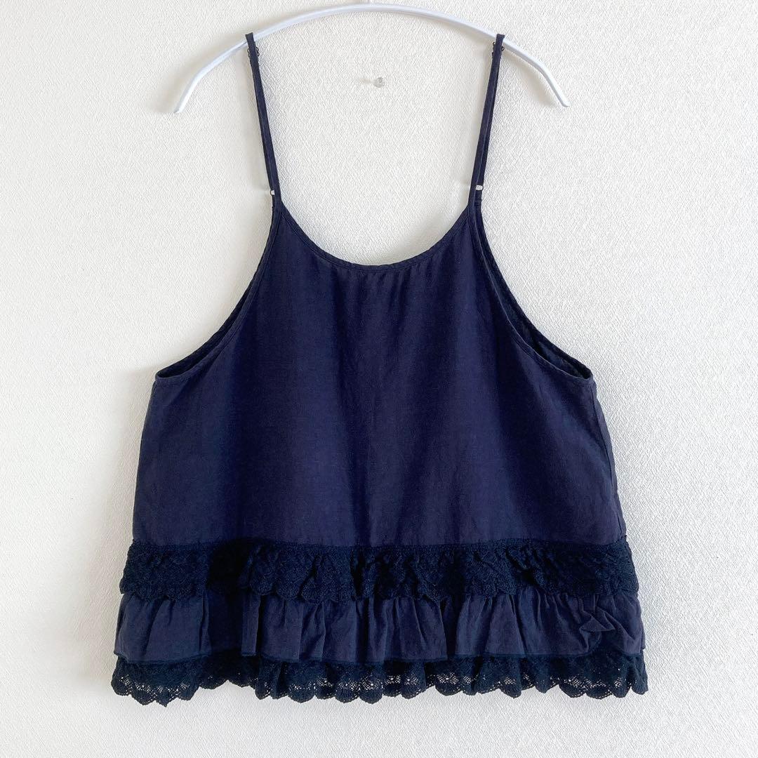 2025✨ 今季✨ ネストローブ　リネンレースヘムキャミソール　ネイビー　F