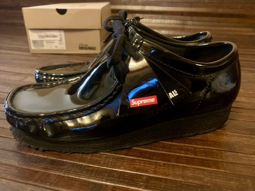 Supreme × Clarks patent leather wallabee