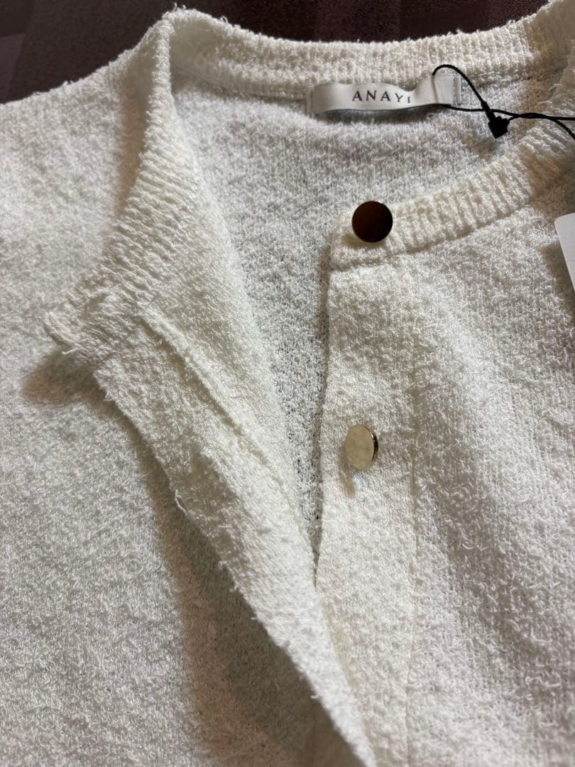 ANAYI 【新品】ネップスムースクルーネックカーディガン　ホワイト