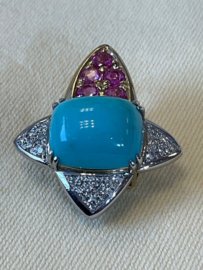 トルコ石デザインペンダントヘッド　pt900 k18