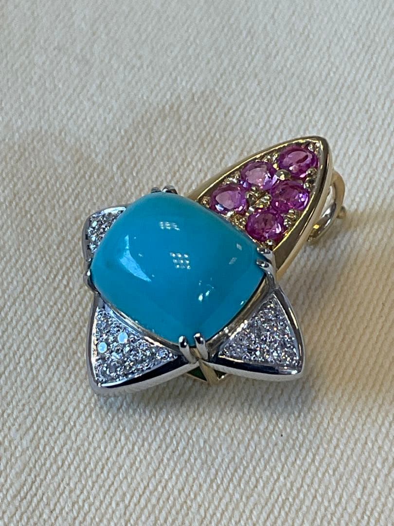 トルコ石デザインペンダントヘッド　pt900 k18