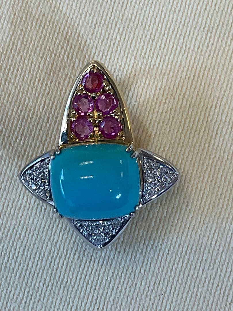 トルコ石デザインペンダントヘッド　pt900 k18