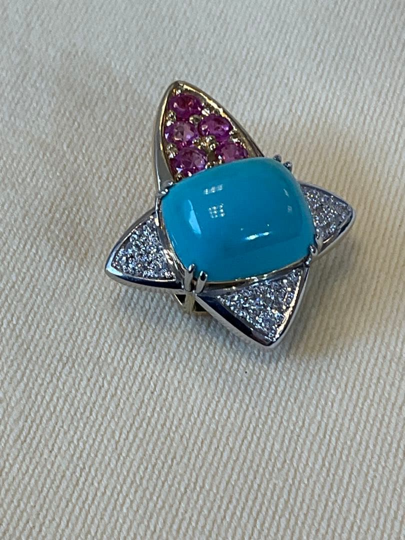 トルコ石デザインペンダントヘッド　pt900 k18