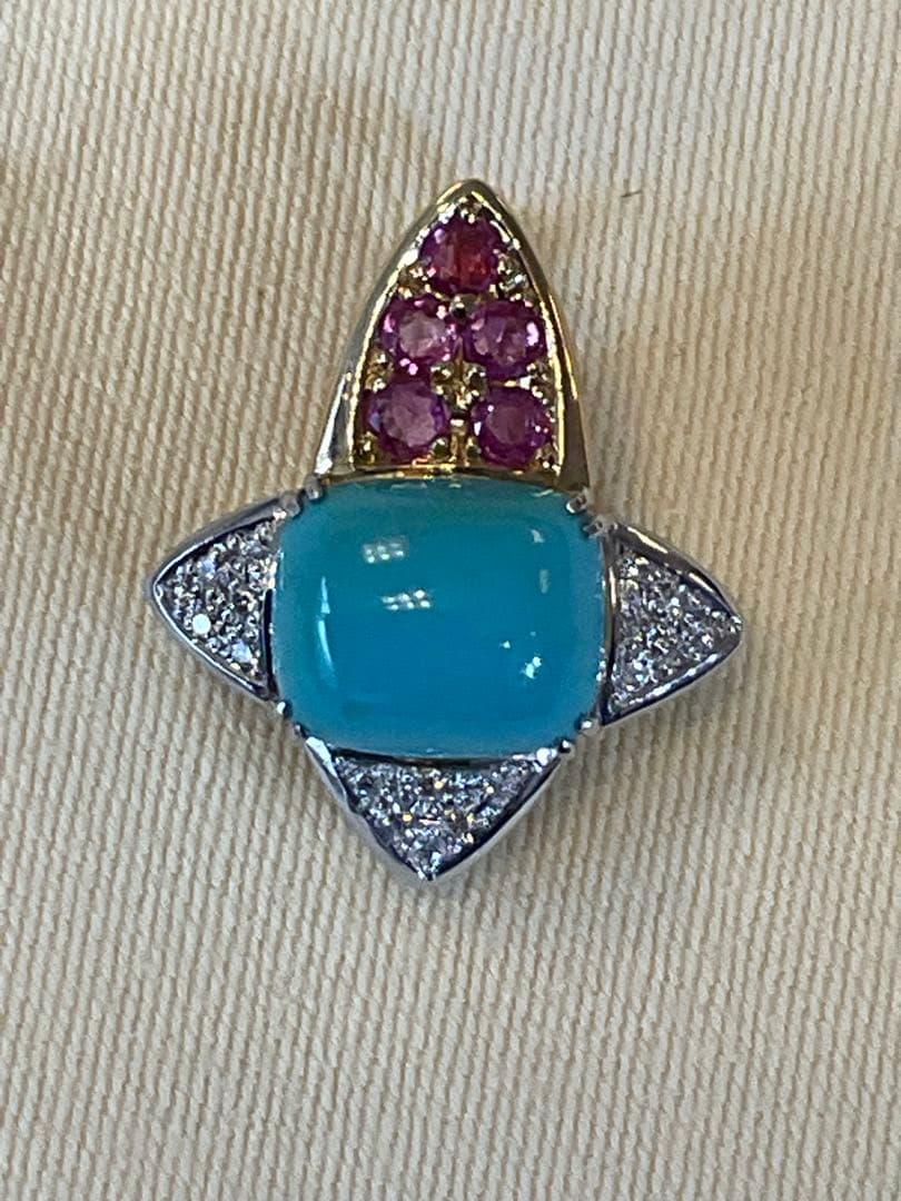 トルコ石デザインペンダントヘッド　pt900 k18