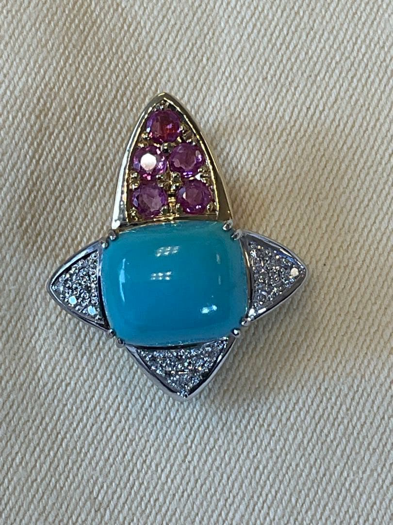 トルコ石デザインペンダントヘッド　pt900 k18