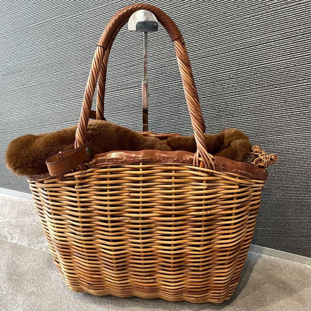 ★eb.a.gos エバゴス　かごバッグ　ハンドバッグ　リアルファー