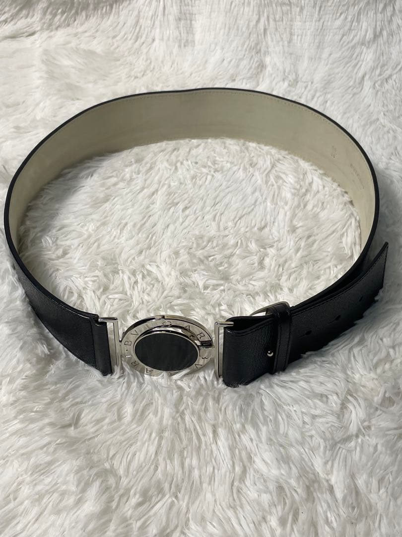 BVLGARI 本革 太ベルト ブラック シルバー金具 ロゴバックル