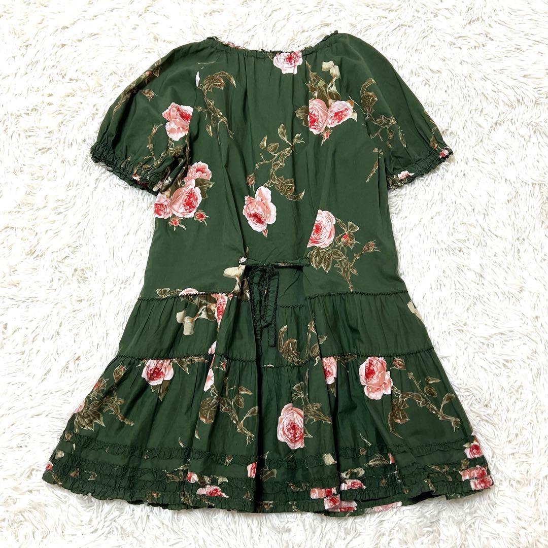 ピンクハウス　花柄　ティアードチュニック フリル　リボン　パフスリーブ　花ボタン