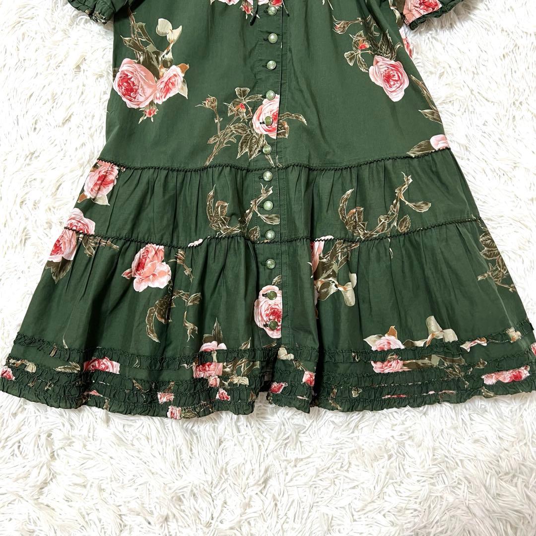 ピンクハウス　花柄　ティアードチュニック フリル　リボン　パフスリーブ　花ボタン