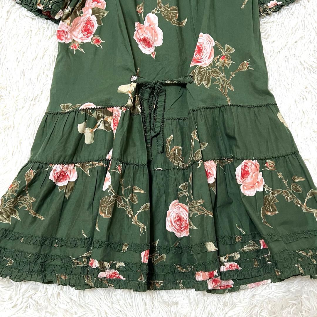 ピンクハウス　花柄　ティアードチュニック フリル　リボン　パフスリーブ　花ボタン