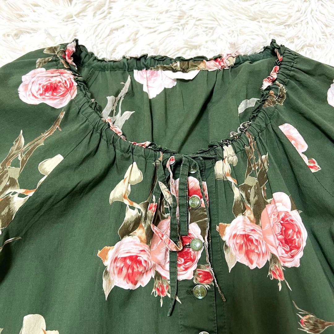 ピンクハウス　花柄　ティアードチュニック フリル　リボン　パフスリーブ　花ボタン