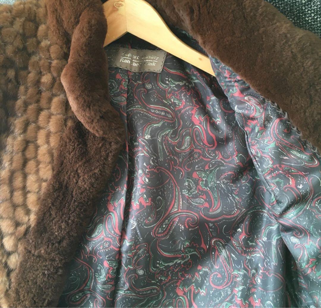 90万　極美品 SAGA MINK ミンク 　オポサム柔らか　 裏地柄　コート