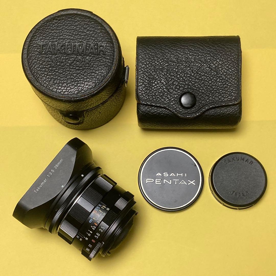 極美品 付属完備 M42 TAKUMAR 28mm F3.5 純正角型フード