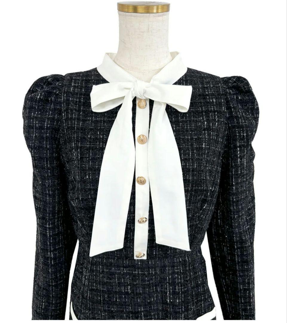 ワンピース ribbon tie tweed mini onepiece M