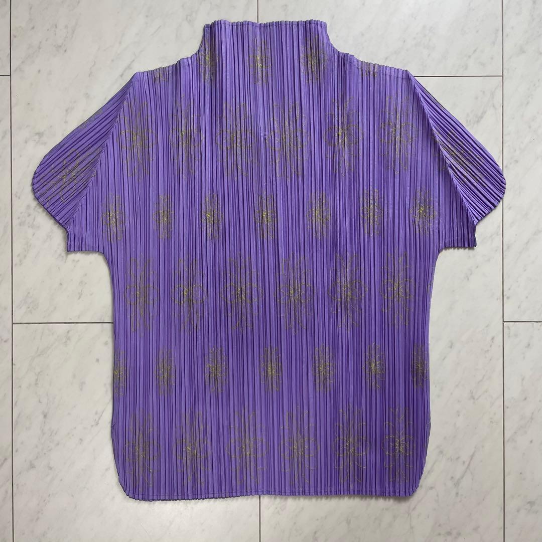 プリーツプリーズ イッセイミヤケ 半袖カットソー トップス 花柄刺繍 総柄 3