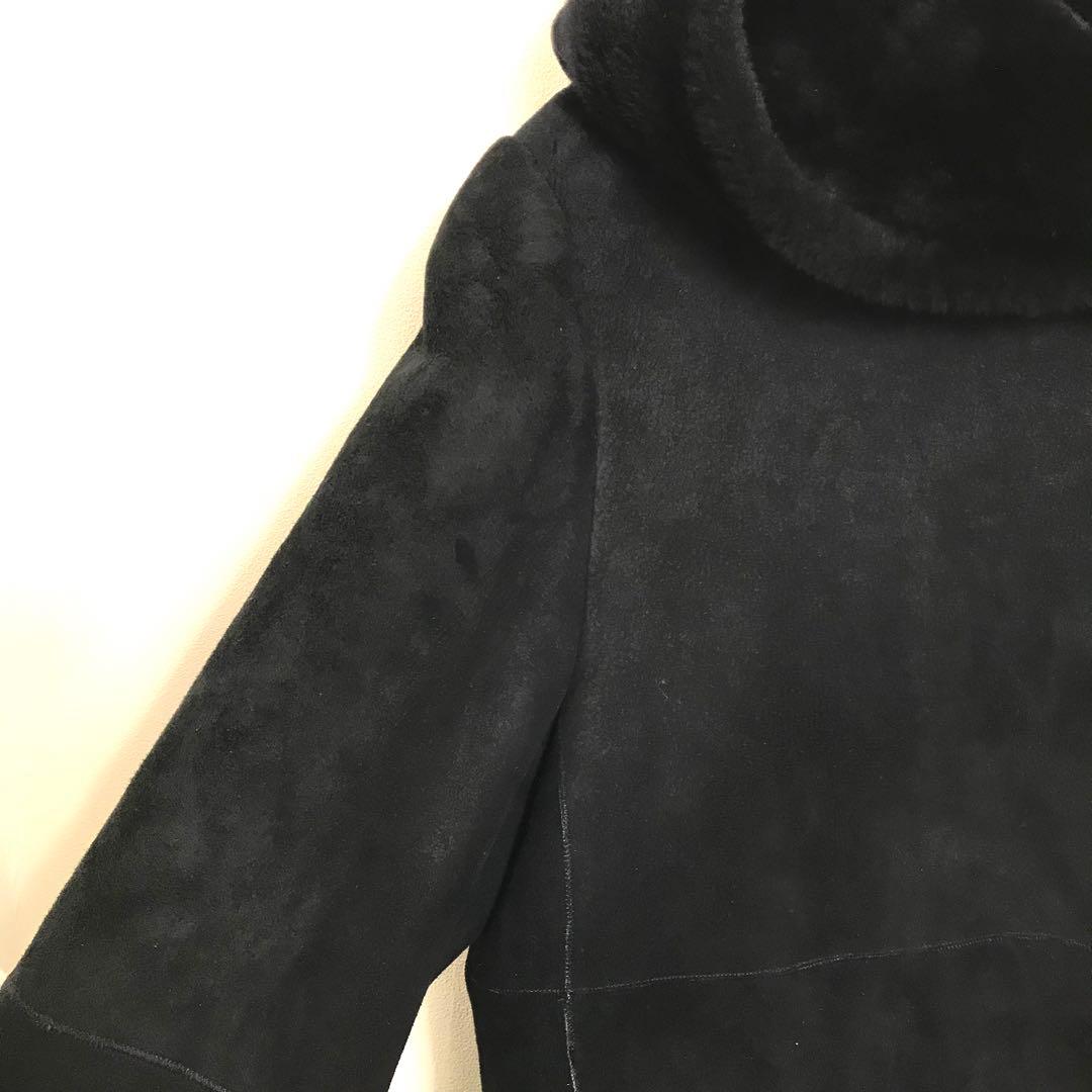 20万超　本革　ユナイテッドアローズ　ムートンコート　フード　黒　羊革