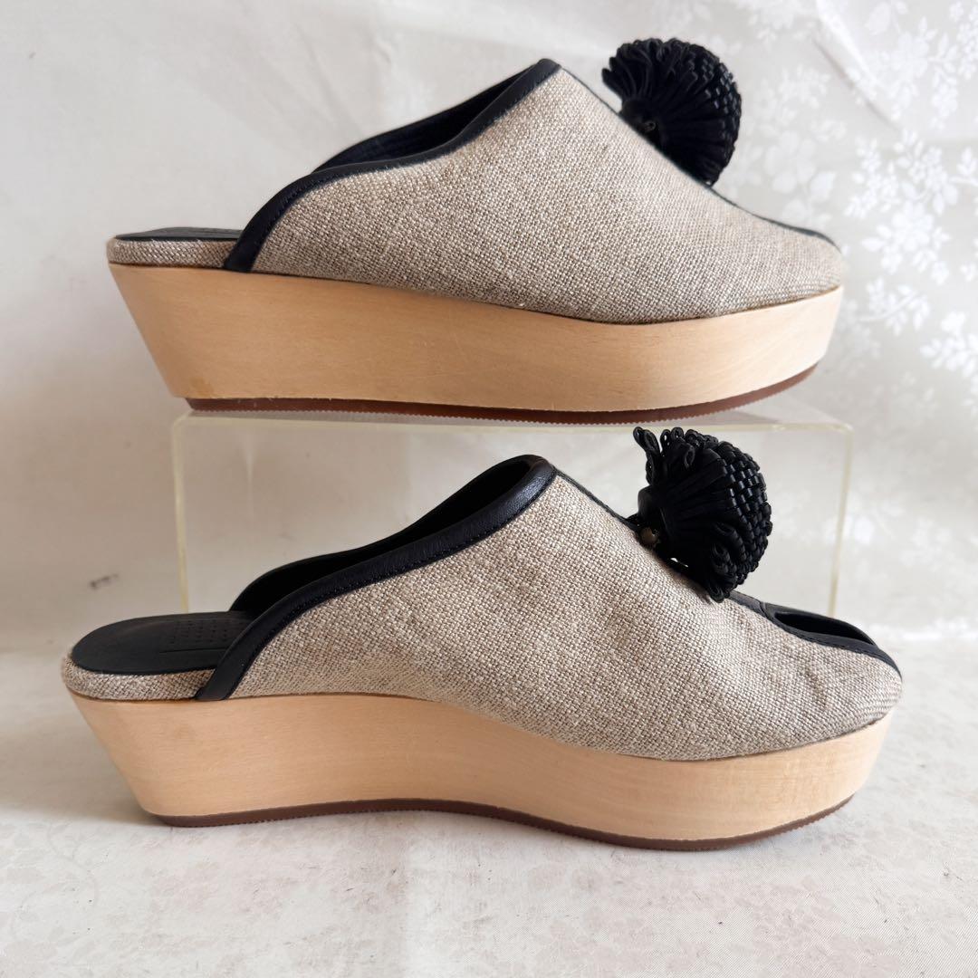 ✨美品✨ミナペルホネン リネン ミュール レザー コサージュ 38