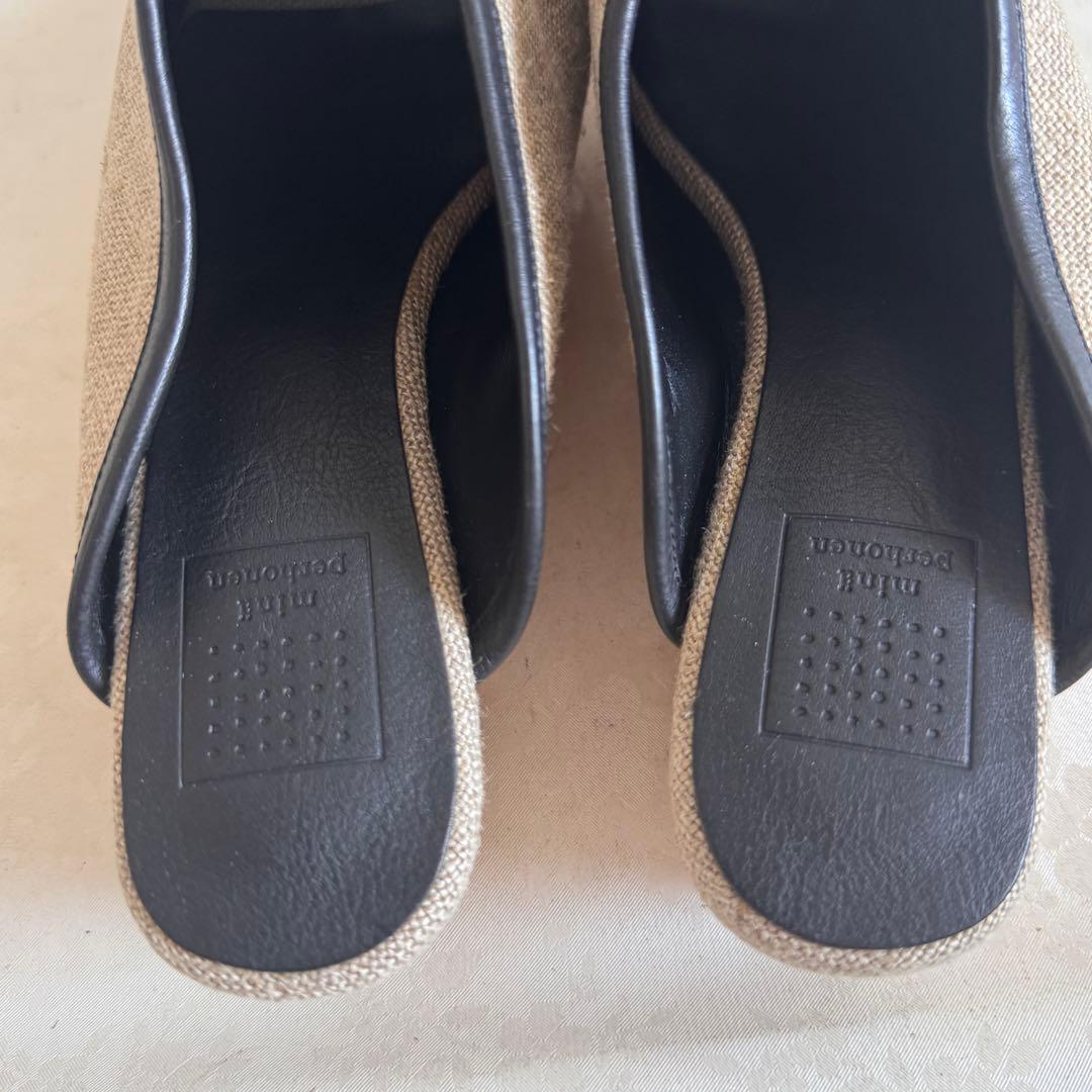 ✨美品✨ミナペルホネン リネン ミュール レザー コサージュ 38