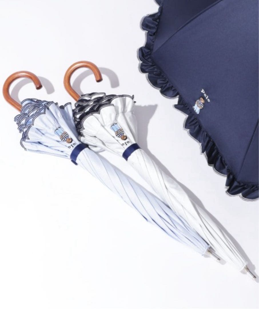 完売品　ポロベア　ラルフローレン　晴雨兼用日傘　スカラフリルワンポイントPOLO
