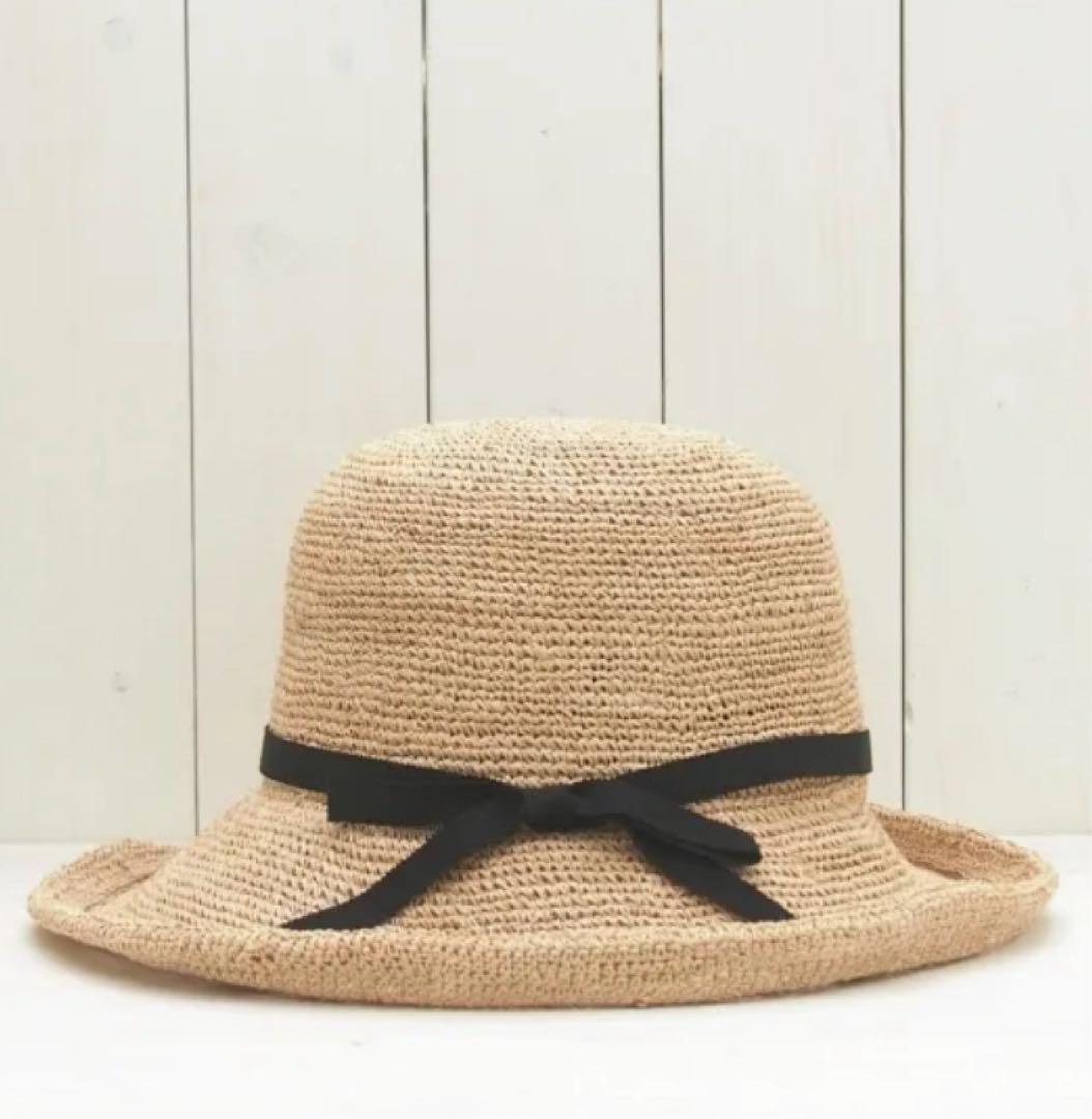 【未使用】石田製帽 ラフィア糸入りかぎ編み　ソフトハットセーラ