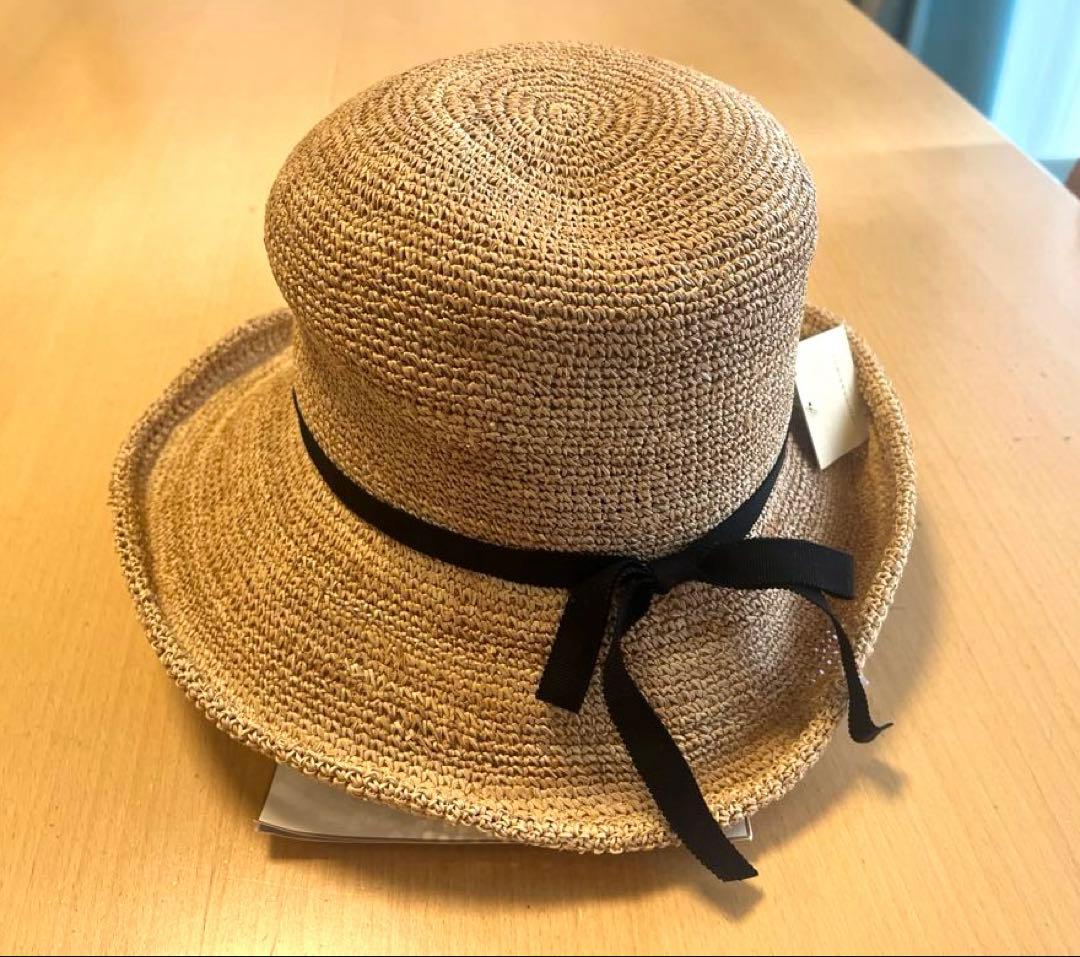 【未使用】石田製帽 ラフィア糸入りかぎ編み　ソフトハットセーラ