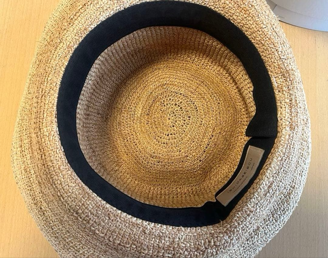 【未使用】石田製帽 ラフィア糸入りかぎ編み　ソフトハットセーラ