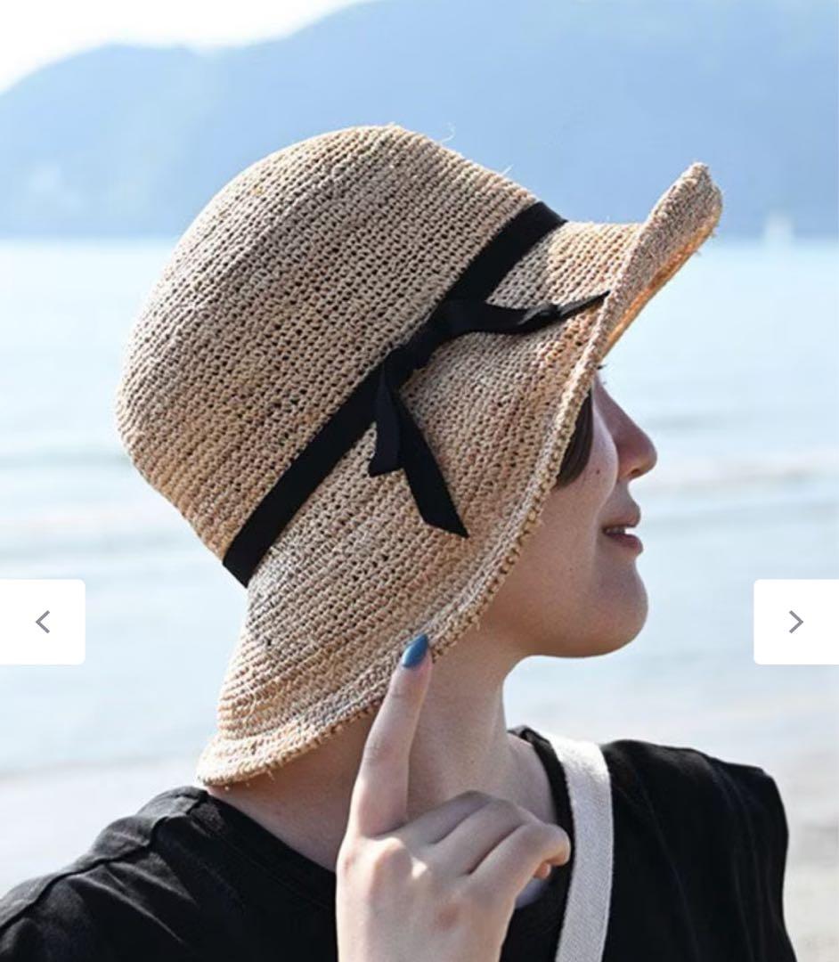 【未使用】石田製帽 ラフィア糸入りかぎ編み　ソフトハットセーラ