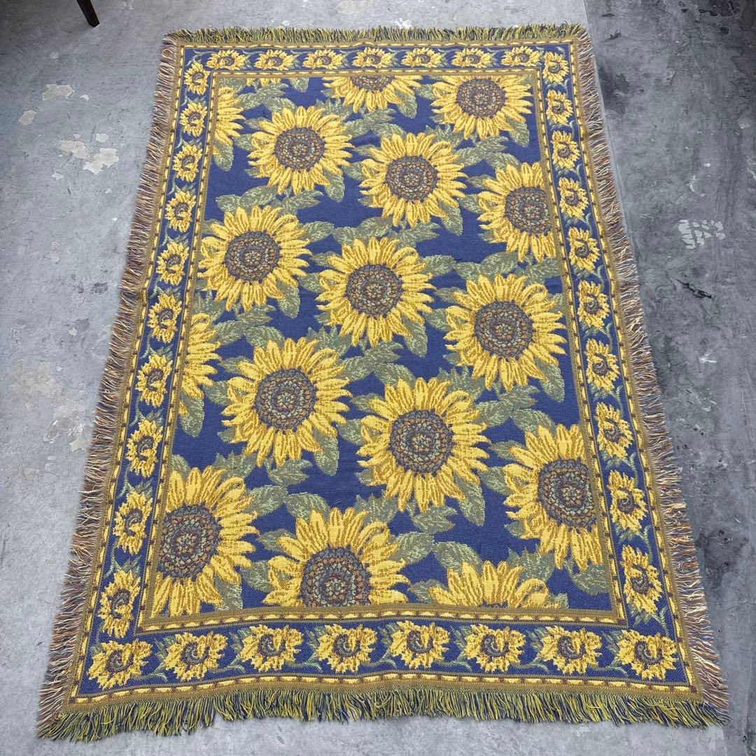 ひまわり　向日葵　マルチカバー　ソファーカバー　ヴィンテージラグ　186x123