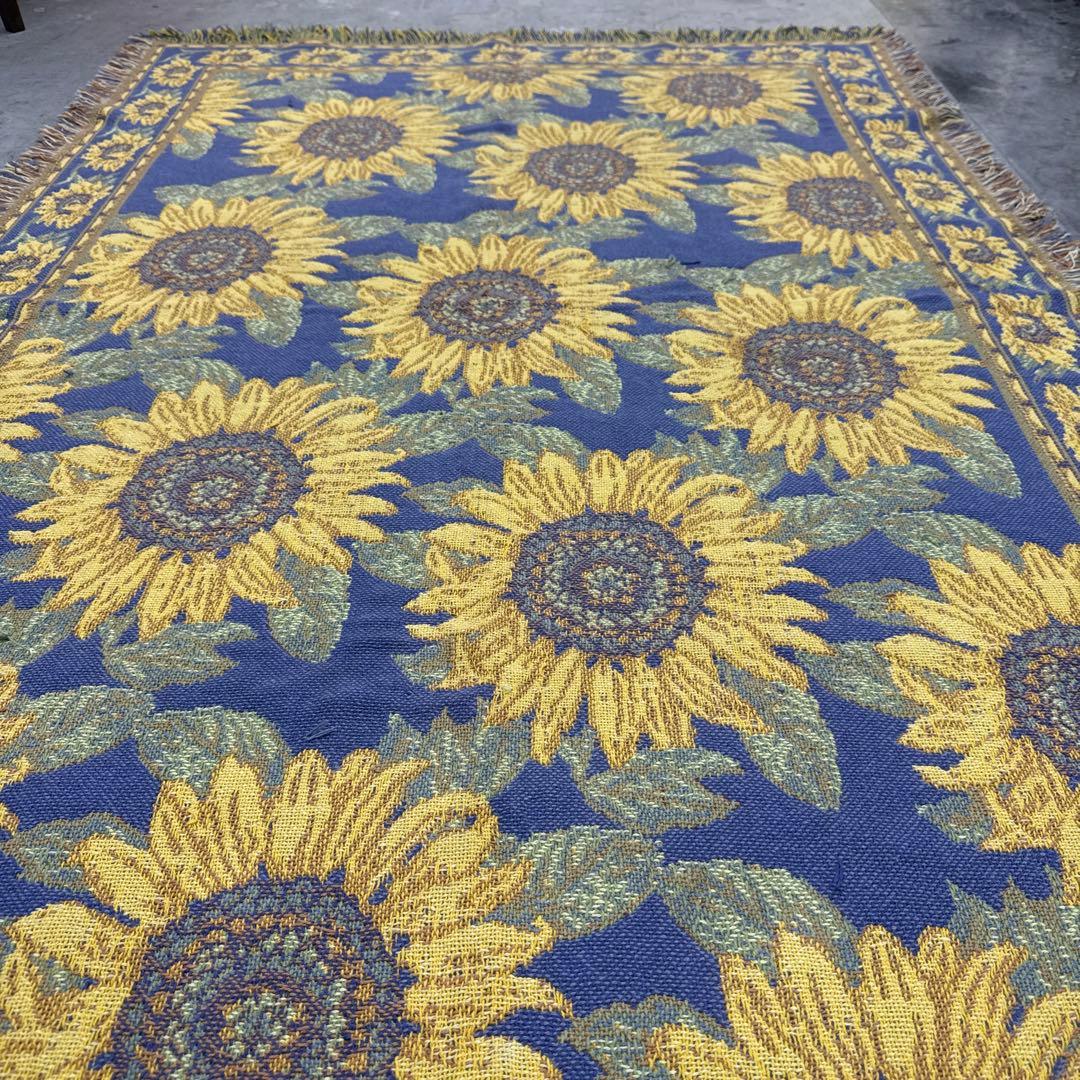 ひまわり　向日葵　マルチカバー　ソファーカバー　ヴィンテージラグ　186x123