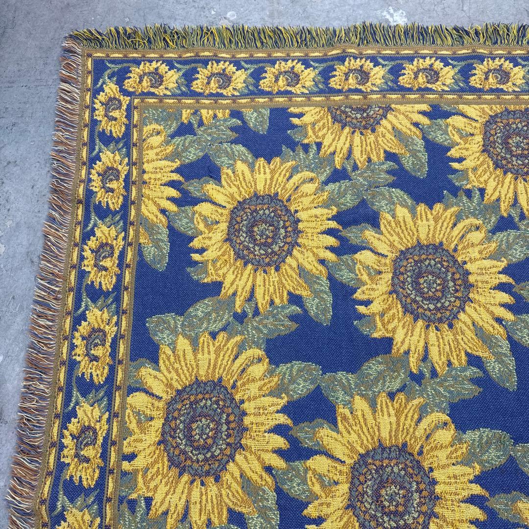ひまわり　向日葵　マルチカバー　ソファーカバー　ヴィンテージラグ　186x123